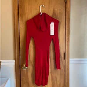 Red Bodycon Turtleneck Dress